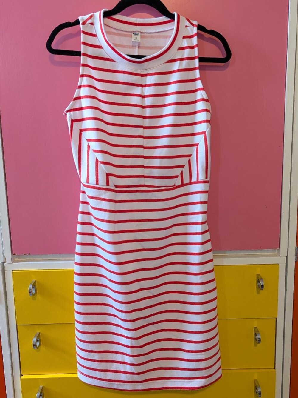 Old Navy sleeveless pink and white striped dress